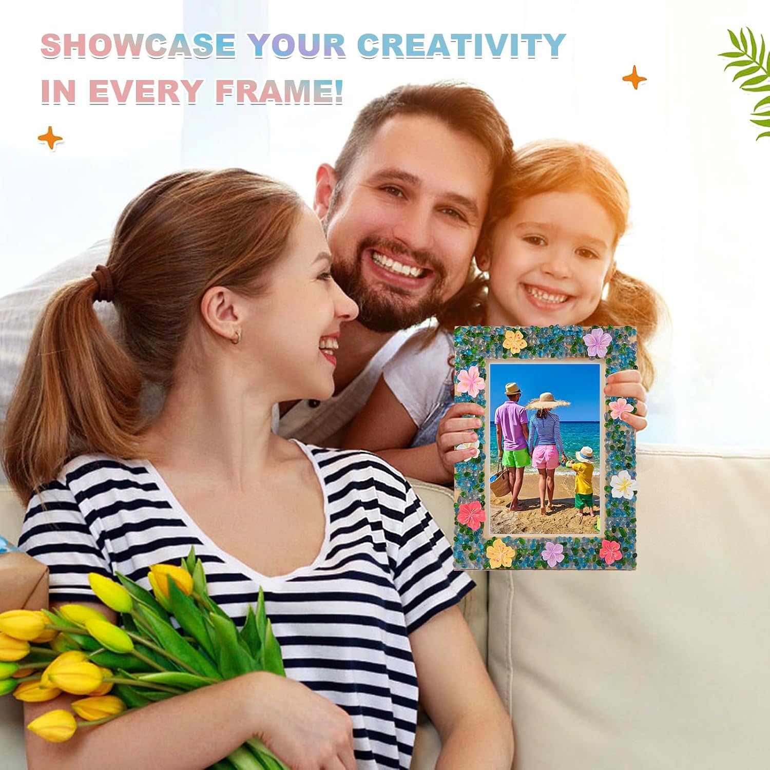 DIY Mosaic Picture Frame Craft Kit for Kids - Creative Arts & Crafts Glass Pebbles Activity for Girls & Boys, Decorate Your Own Photo Frame, Perfect Birthday & Christmas Gift for Kids Ages 6-12