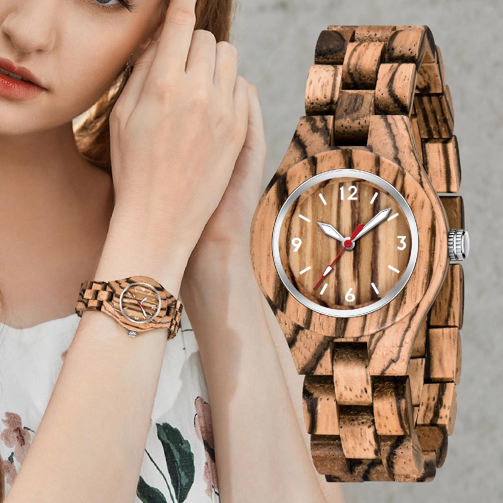 Natürliche Holz-Damenuhren, handgefertigt, Quarzuhr, Sport, einzigartige Armbanduhr für Damen, Braun