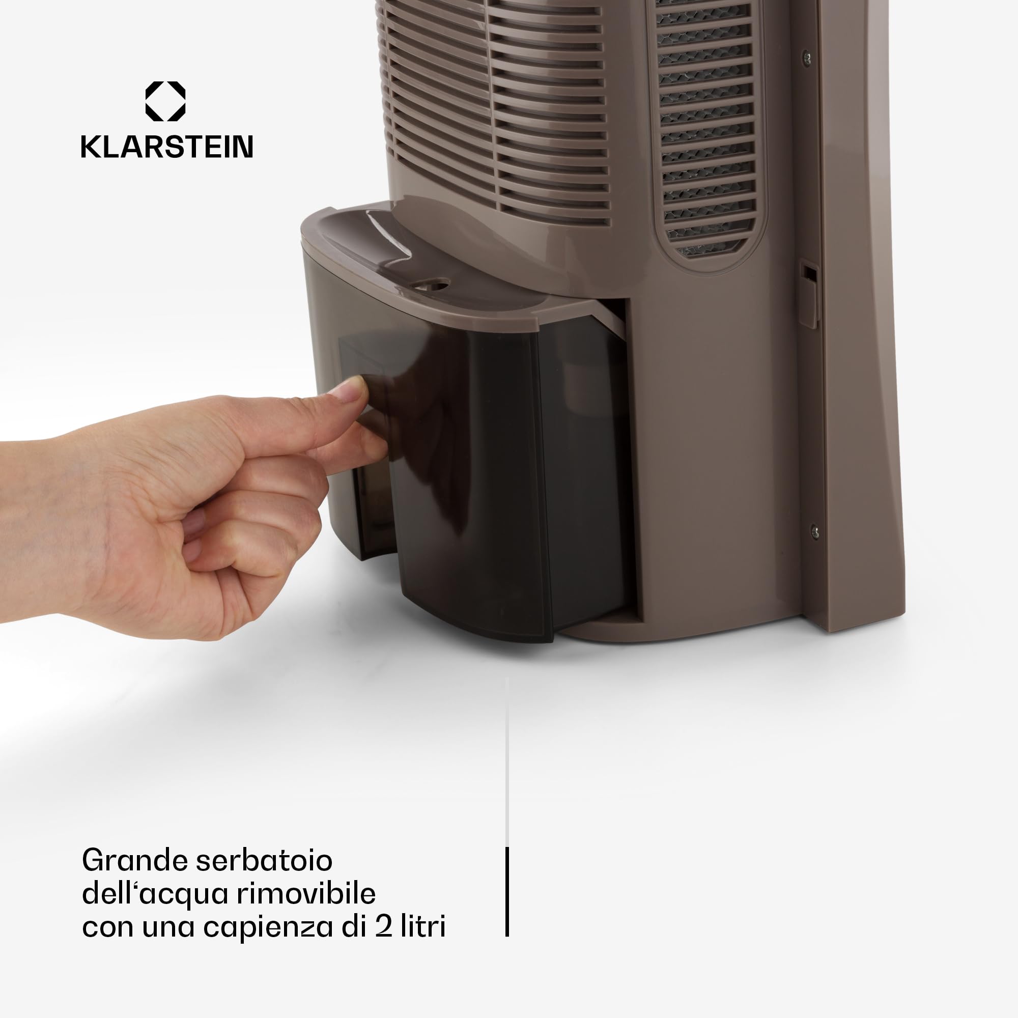Klarstein Drybest 2000 2G Deumidificatore - Deumidificatore d'ambiente 700 ml/giorno, 70 W di potenza, serbatoio acqua 2 L, spegnimento automatico, LED di funzionamento, silenzioso, grigio