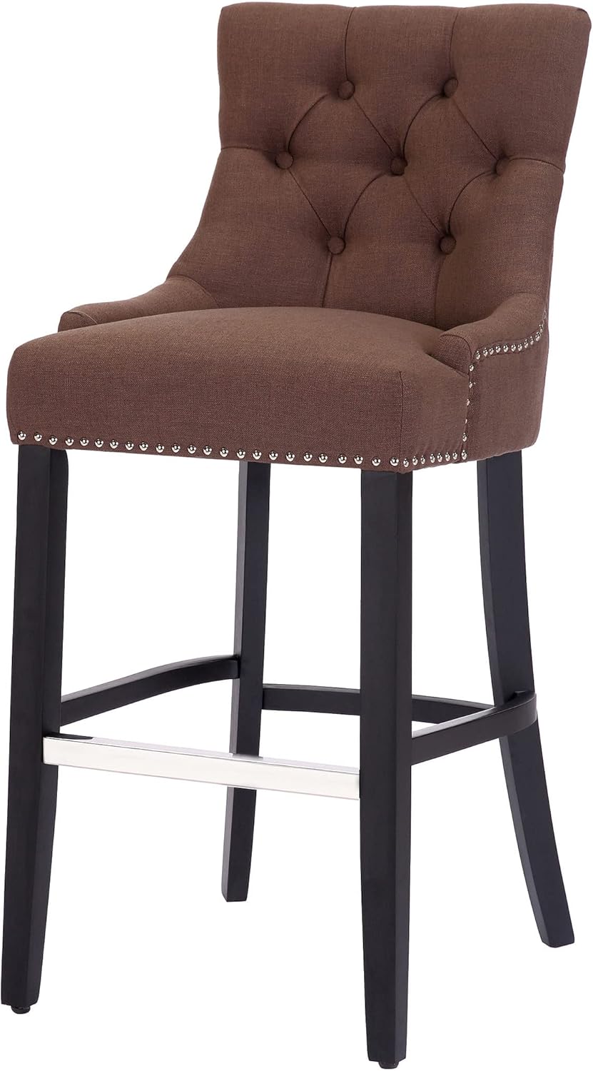 WestinTrends Hayes Hayes 29" Upholstered Wood Bar Stool with Tufted Back (Set of 2), Brown