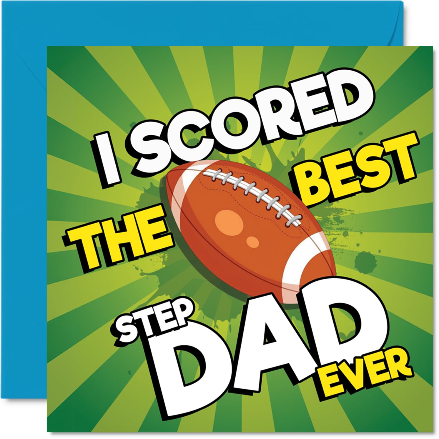 Playful Birthday Card for Step Dad - Scored a Winner with the Best Step Dad - Bold Football Design in Vibrant Colours - 145mm Square, Envelope Included