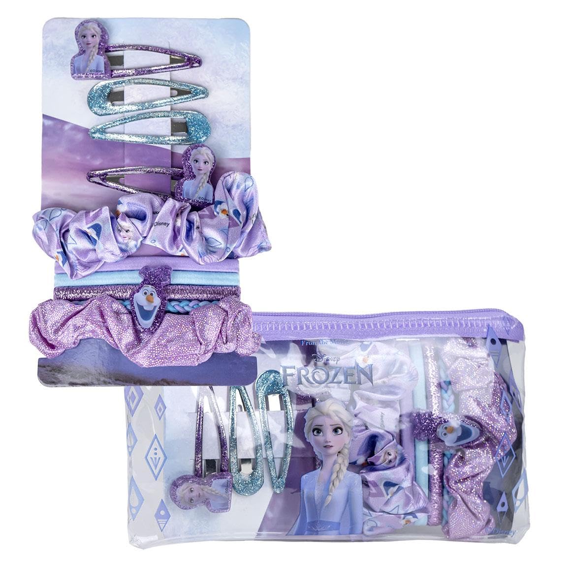 Frozen Beauty Set – Includes 2 Fabric Scrunchies, 4 Scrunchies, 4 Hairpins and Toiletry Bag – Ideal to Surprise Your Little Ones