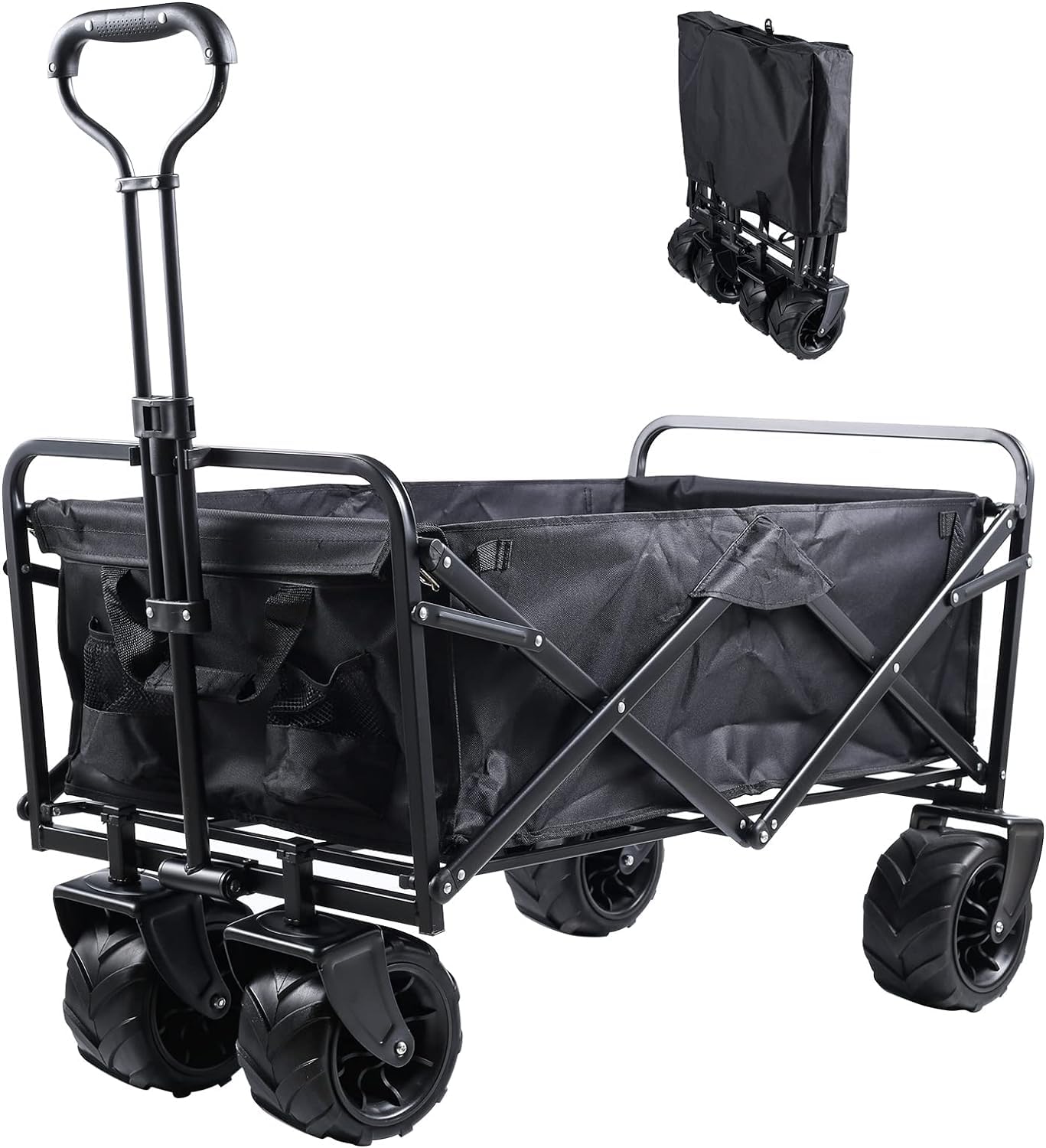 200L Collapsible Folding Wagon Cart,350LBS Heavy Duty Garden Cart with All Terrain Wheels,Portable Large Capacity Utility Wagon Cart for Camping Fishing Sports Shopping, Black (Big)
