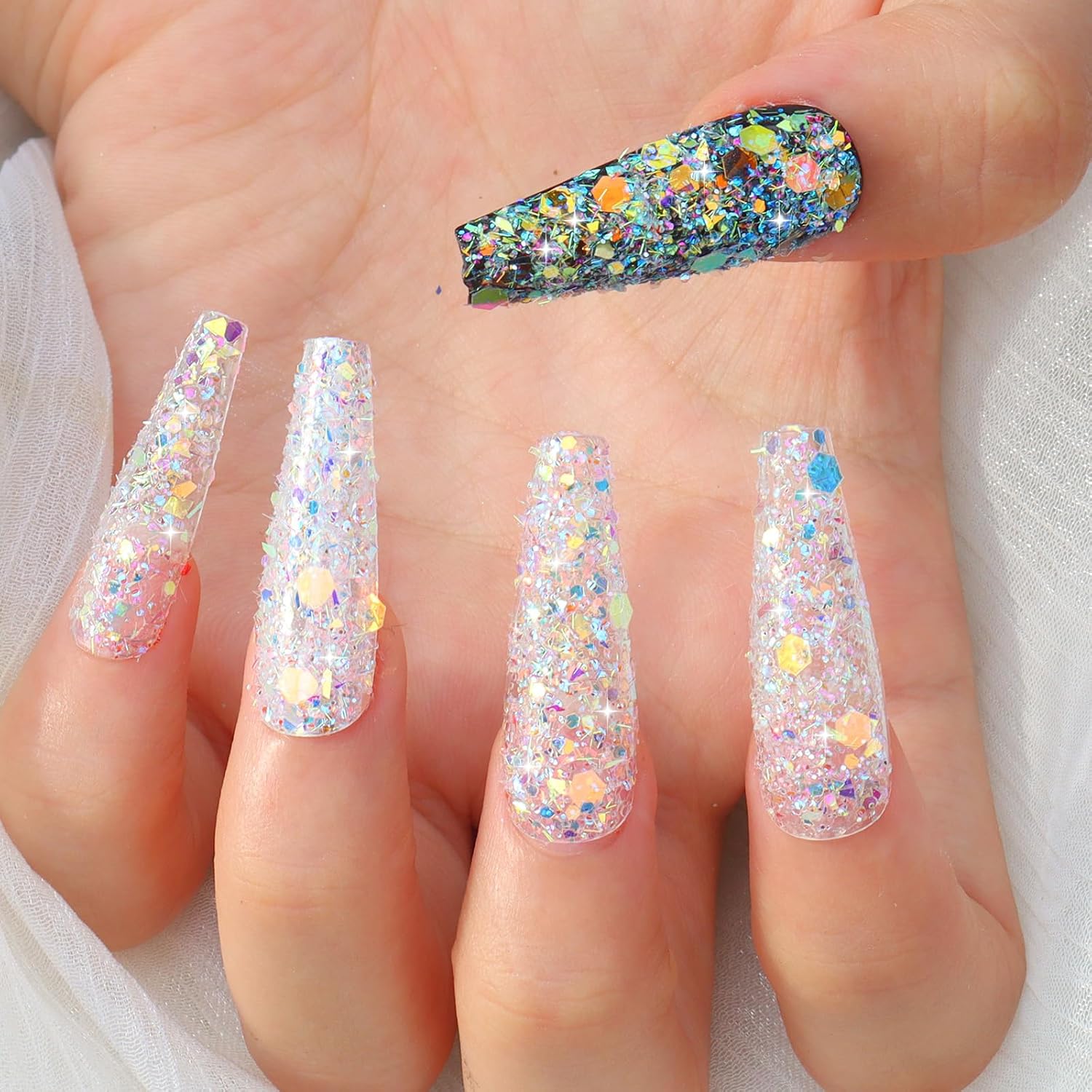 FNNZ Reflective Nail Glitter Flakes, Aurora Mermaid Scale Nail Sequins