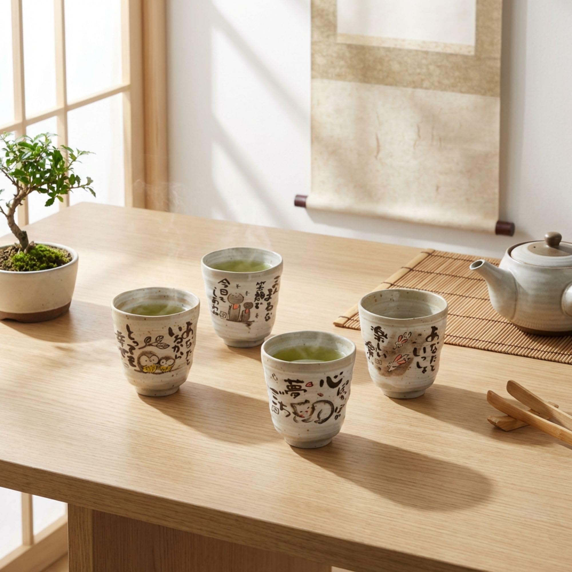 Mino Ware Japanese Tea Cups – Handmade Yunomi Ceramic Set with  Design, 6.4 fl oz, Matcha Cup Set of 2: Cat