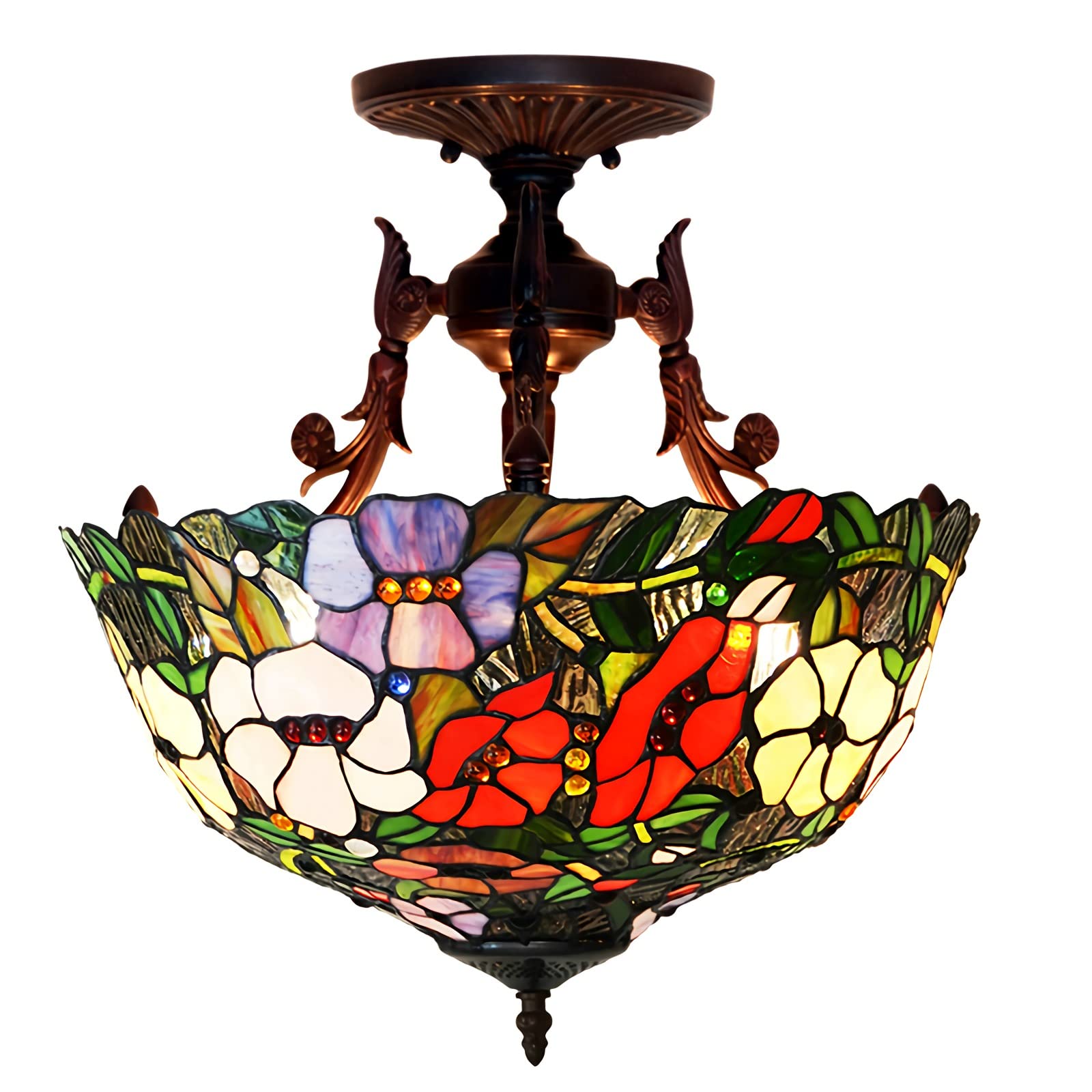 YNIYUJKL Tiffany-Style Chandeliers ?40Cm Dimmable Stained Glass Ceiling Lamp, Vintage Ceiling Pendant Light For Living Room Bedroom Kitchen Bathroom