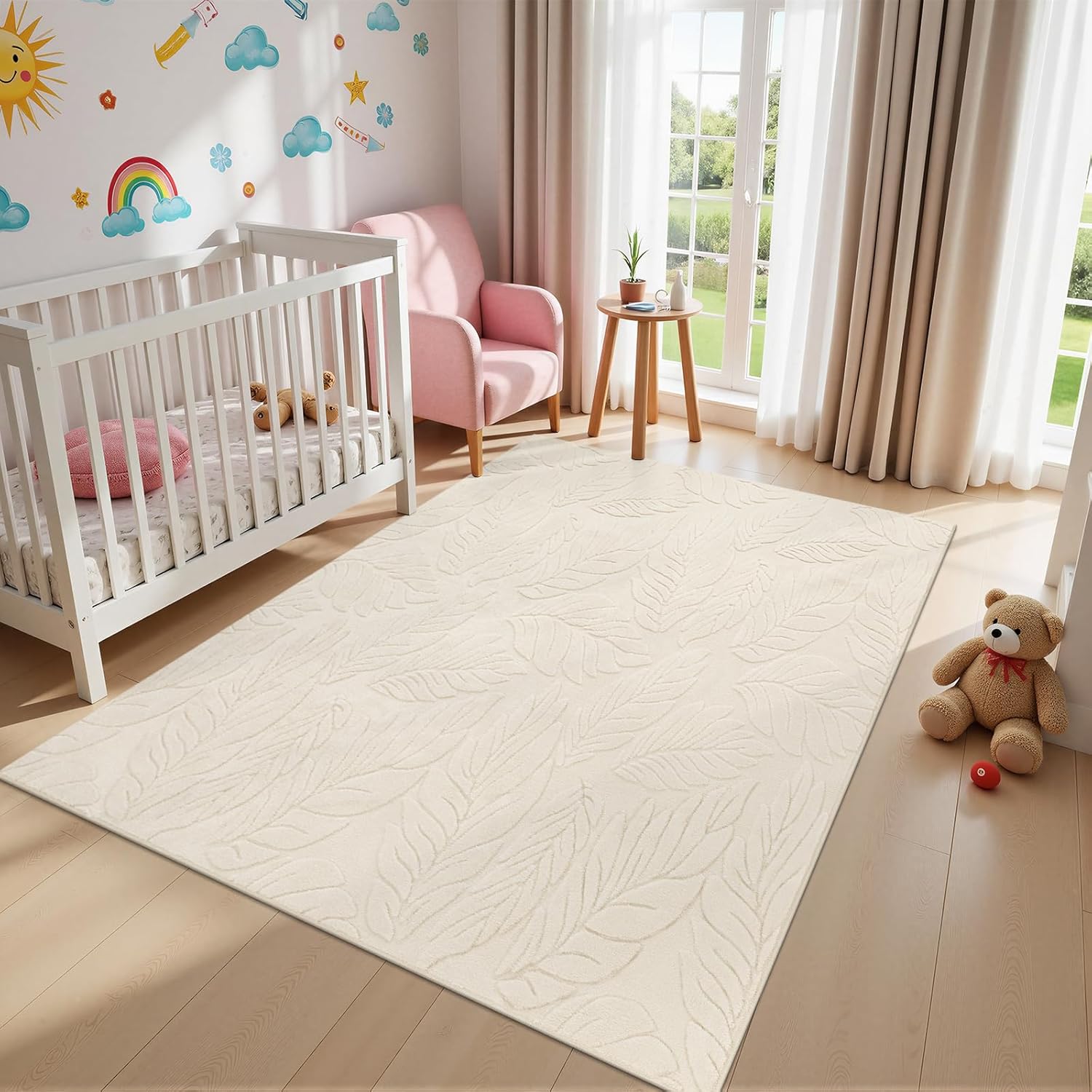 Bsmathom Area Rugs for Living Room 5x7 Non Slip Machine Washable Large Rug, Low Pile Soft Indoor Beige Floor Carpet for Bedroom, Dining Room