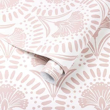 Timeet 17.7 in 78.7 in Boho Peel and Stick Wallpaper Pink Floral Contact Paper White Pink Flower Wallpaper Removable Self Adhesive for Cabinet Bathroom Waterproof