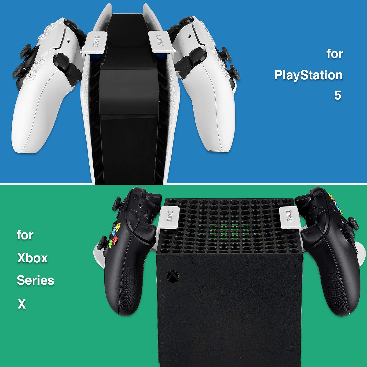 ZENACCE Game Controller Holder Compatible with PS5 and Xbox Series X, Controller Stand Mount for Playstation 5 DualSense and Xbox Series X Controllers, No Screws & No Adhesive Tape - White