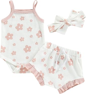 Newborn Baby Girl Summer Clothes Flower Sleeveless Cami Tank Tops Elastic Waist Shorts Cute 2Pcs Outfit Set