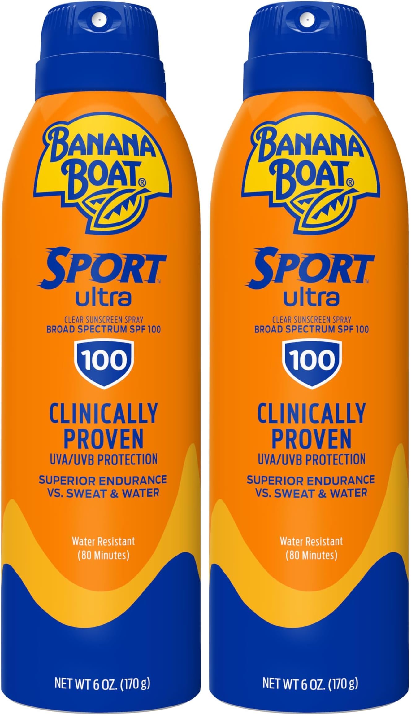 Banana Boat Sport Ultra Sunscreen Spray, SPF 100 | Water Resistant | 6oz | Pack of 2