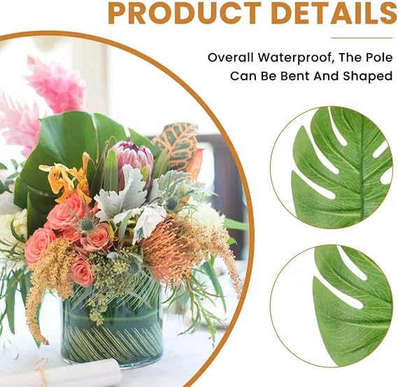 24 Pcs Artificial Palm Leaves, Faux Tropical Turtle Leaves