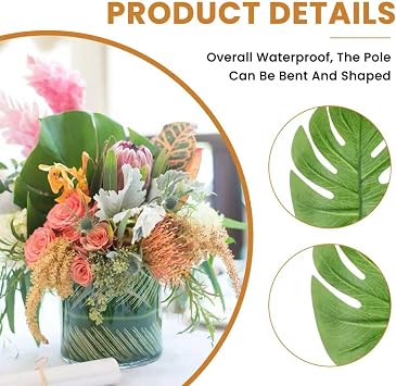 24 Pcs Artificial Palm Leaves, Faux Tropical Turtle Leaves