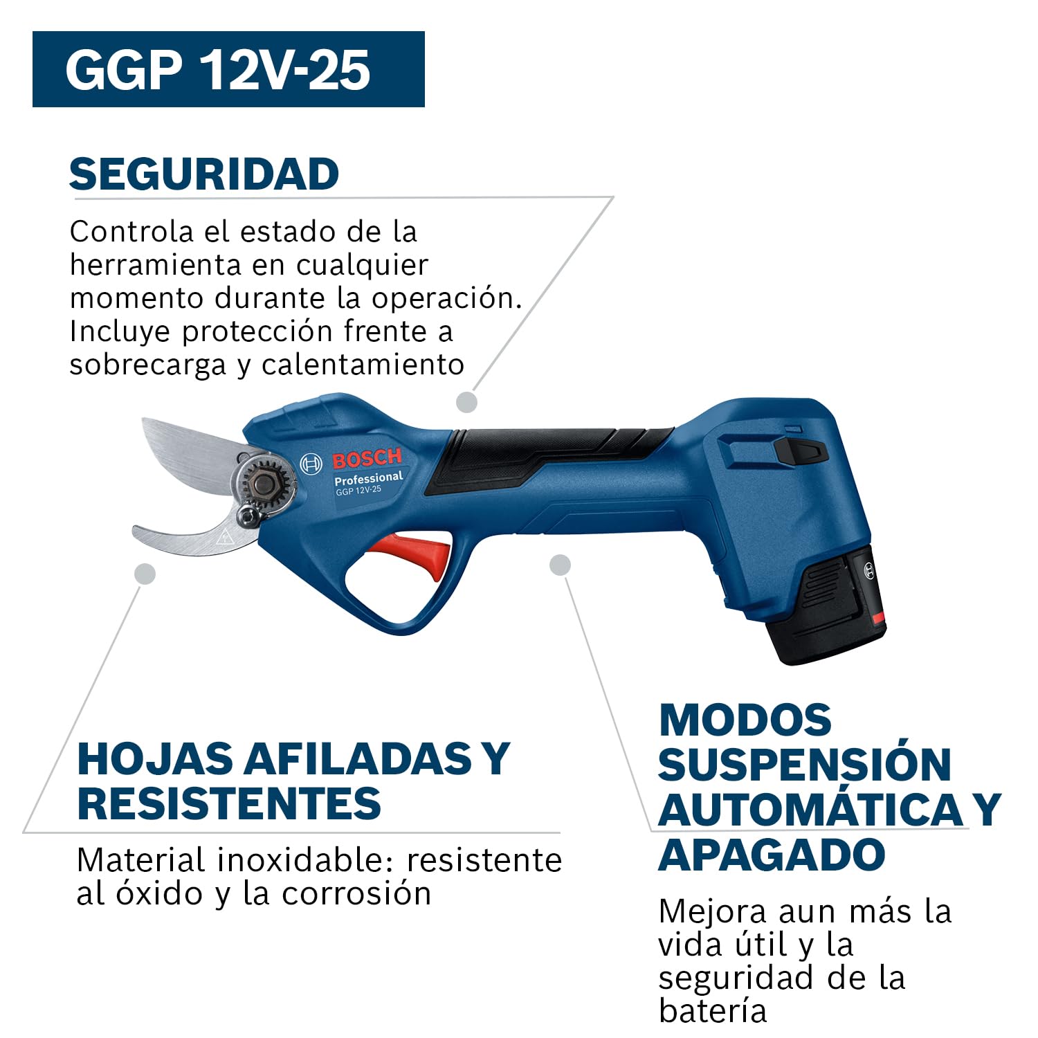 Bosch Professional 12V System GGP 12V-25 podadora | hasta 4500 cortes por carga, motor Brushless sin escobillas, cortes de 25 mm, con 2 baterías de 3,0 Ah