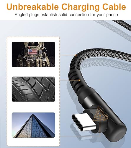 Miniatura 4 de sweguard Cable de carga USB tipo C en ángulo recto 2 unidades, 10 pies cargador iPhone 15 cable trenzado de nailon para iPhone 16 15 Pro Max Samsung