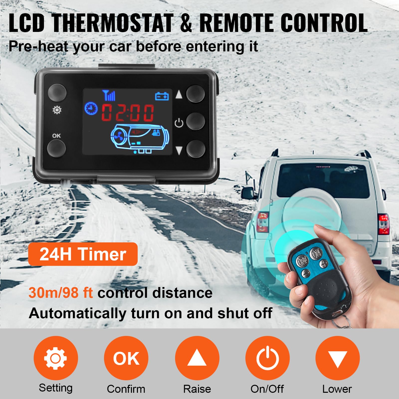 VEVOR 5KW 12V diesel parco riscaldatore con display digitale LCD, kit di riscaldamento diesel parco aria con silenziatore per camion a bordo