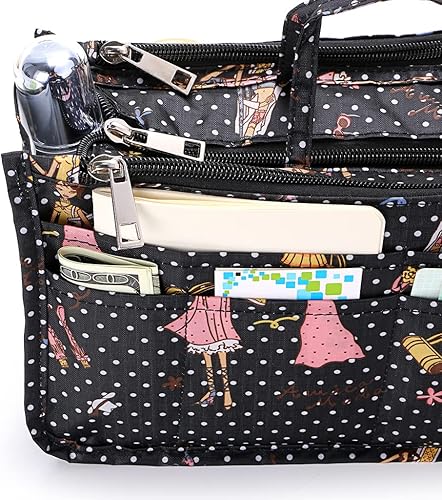 Miniatura 6 de BTSKY Organizadores de bolsos de impresión dentro del bolso, alta capacidad, 13 bolsillos, organizador con asa, estilo de moda