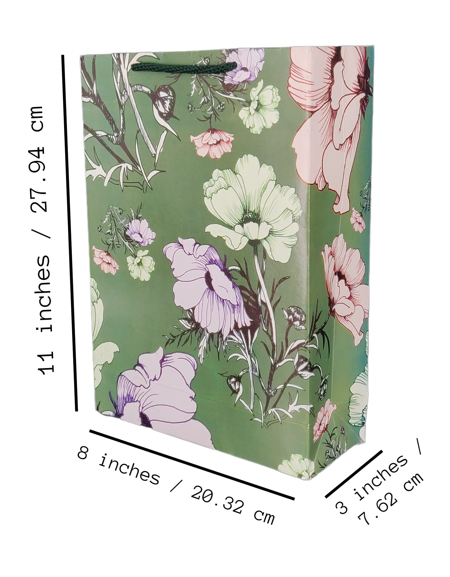 Arrow Paper Products Arrow Paper Bags Popudi Flower Return Green Gift Bags For Gifting, Weddings, Birthday,Holiday Presents(Pack Of 10, 28X20X7.5 Cm) 3