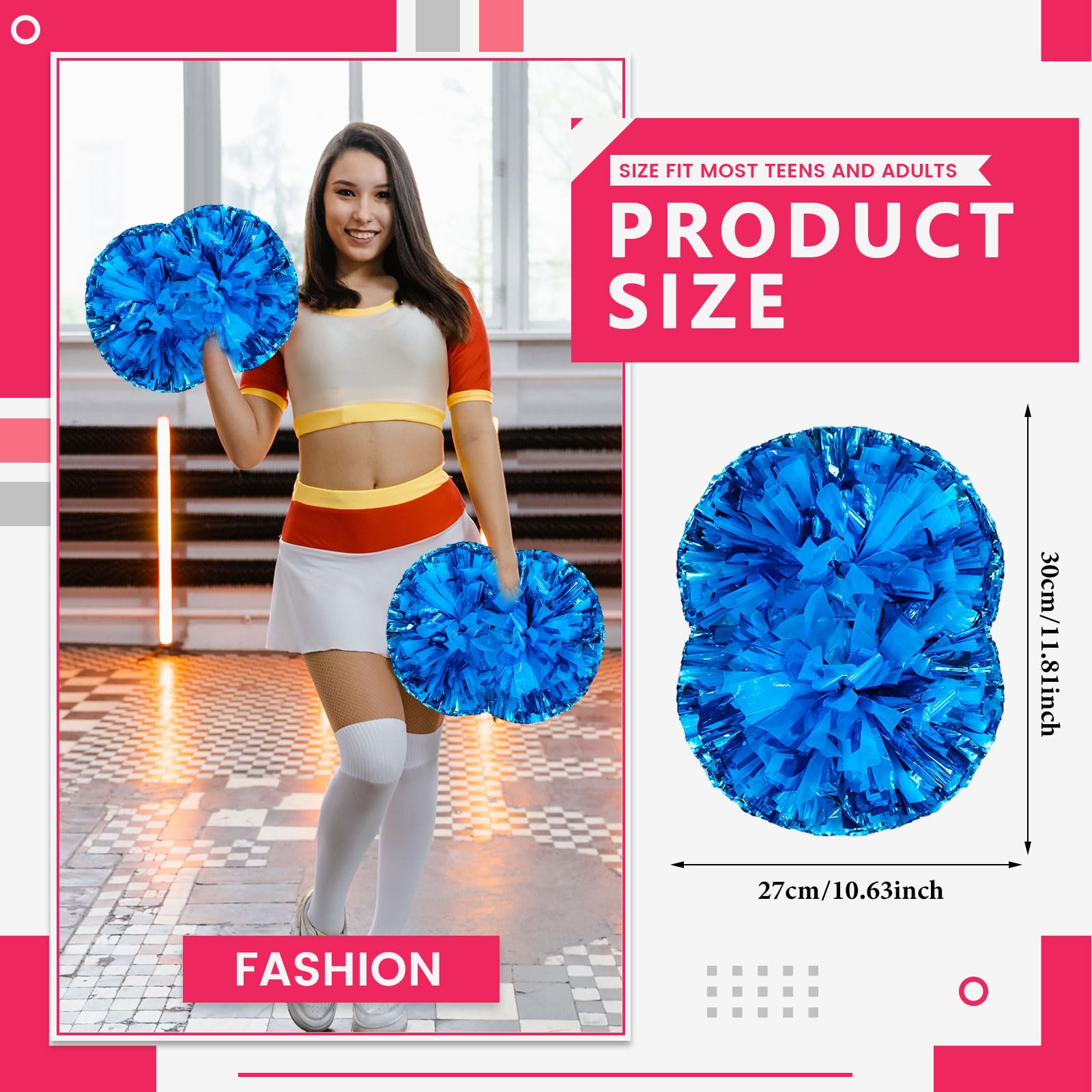 Pompon da cheerleading, 20 pezzi con manico, perfetti per tifo di squadra, giochi di spirito,Pompon resistenti per eventi (lago blu)