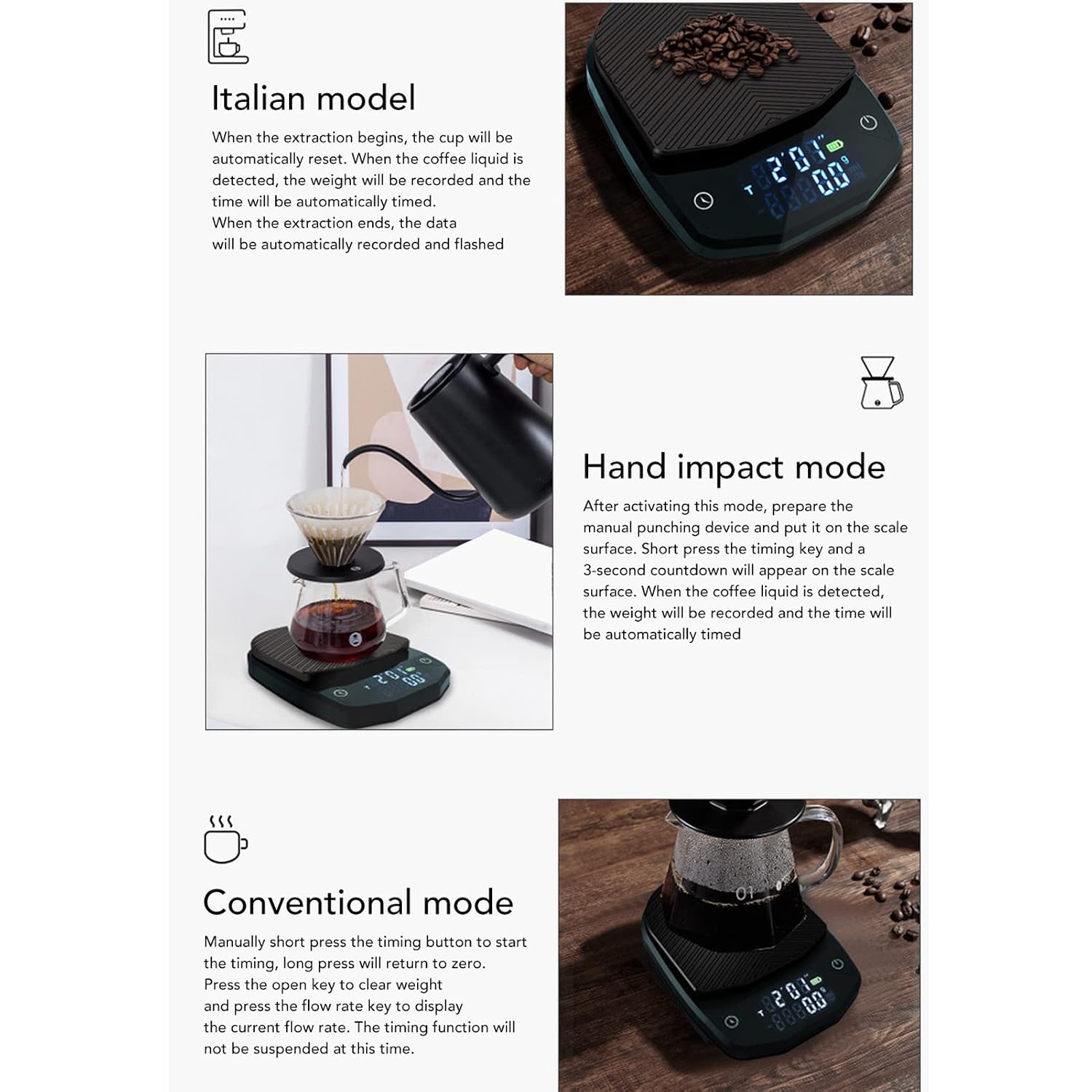MINGZHE Smart Hand Coffee Electronic Scale with LCD Display Kitchen Scale with Timer Rechargeable Portable Small Coffee Scale, Black High Accuracy Kitchen Scale for Drip Coffee and Tea