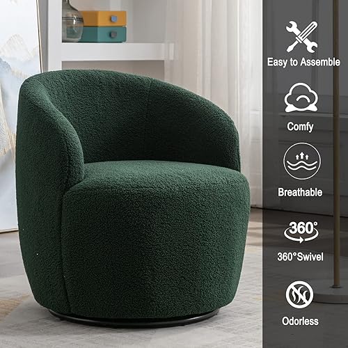 Miniatura 31 de HomVent Silla giratoria con tapizado de peluche, silla redonda con base de metal, sillón giratorio de 360 grados, sillón tapizado para ocio, sala de