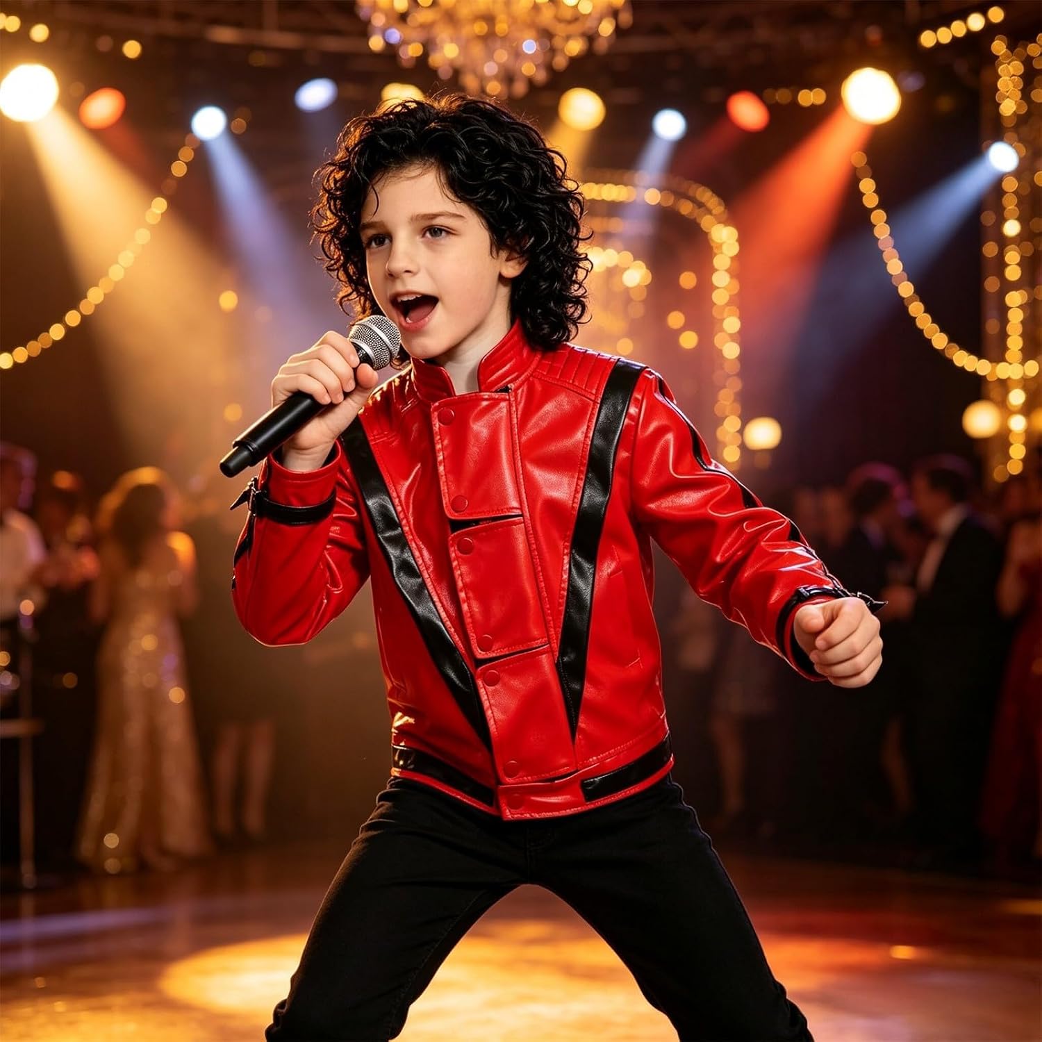 FQZWONG Boys Dance Star Costume Halloween Dance Jackets Authentic 80s Pop Star Costume for Kids Cosplay Party Coats Pop Style