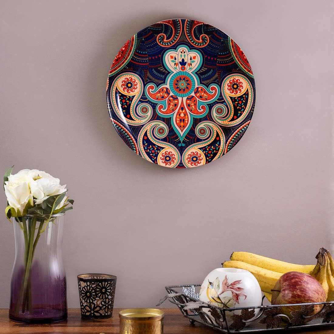 KOLOROBIA Decorative Wall Plate|Stand & Metal Hook| Majestic Paisley |Hanging Wall Plate| 7inch |Gift Box Packaging |Ceramic Wall Plate for Wall Décor I Home Décor I Living Room I Office