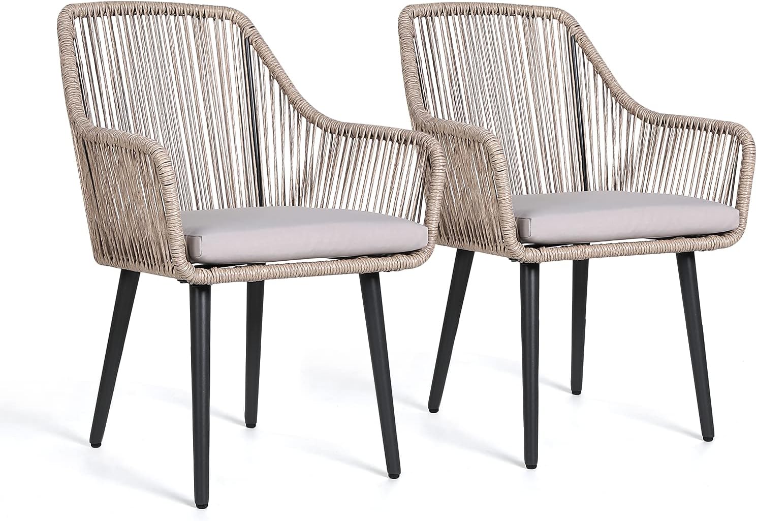 JOIVI Patio Wicker Chairs Set of 2, Outdoor Dining Rattan Chairs with Armrest and Cushions for Outside Lawn, Garden, Backyard, Indoor : Patio, Lawn & Garden