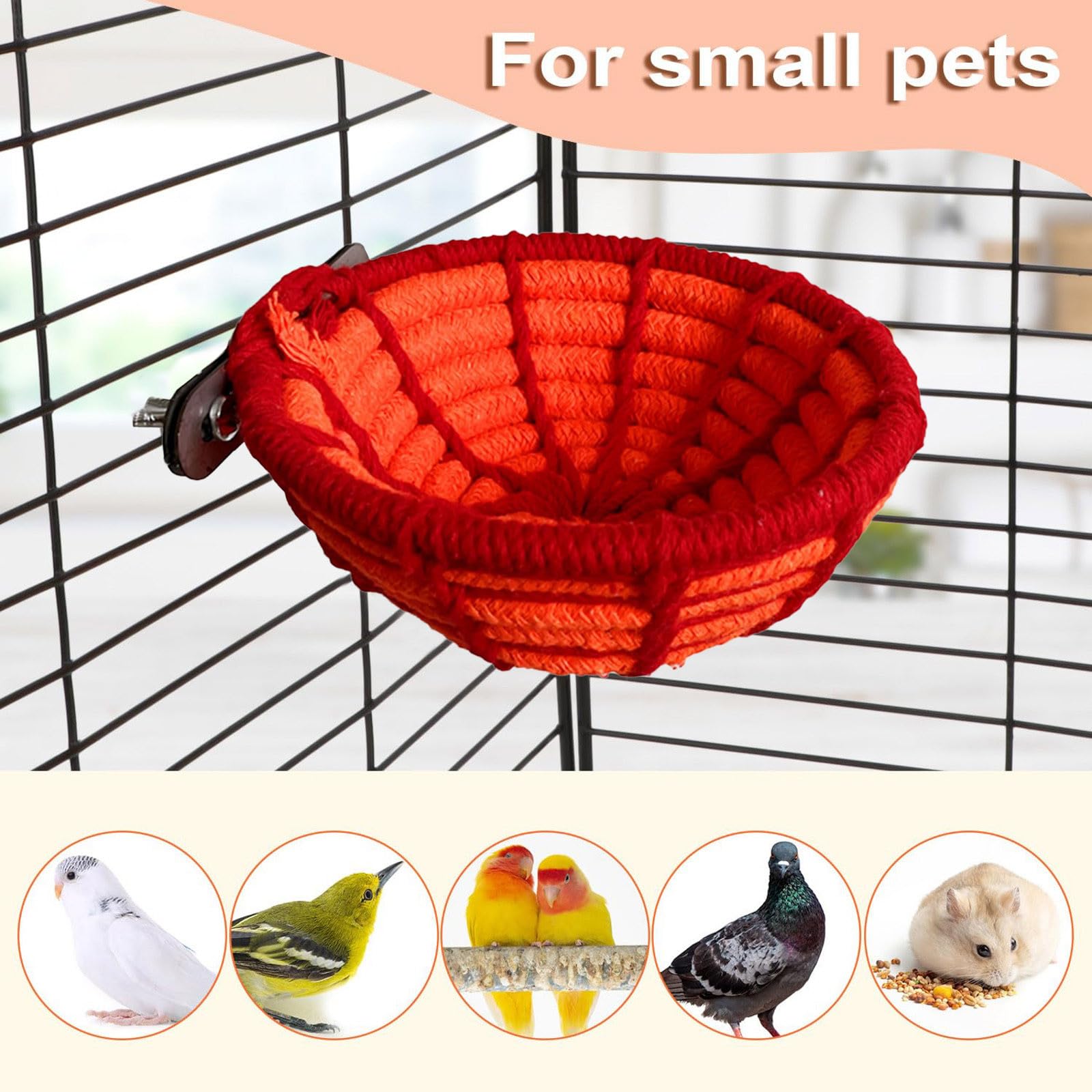 Cama para jaula de pájaros, cuerda de algodón, hamaca de nido de pájaros con montaje de tornillo, percha suave para loros para periquitos, tortolitos, cacatúas, conures y loros pequeños, accesorios de — view 3