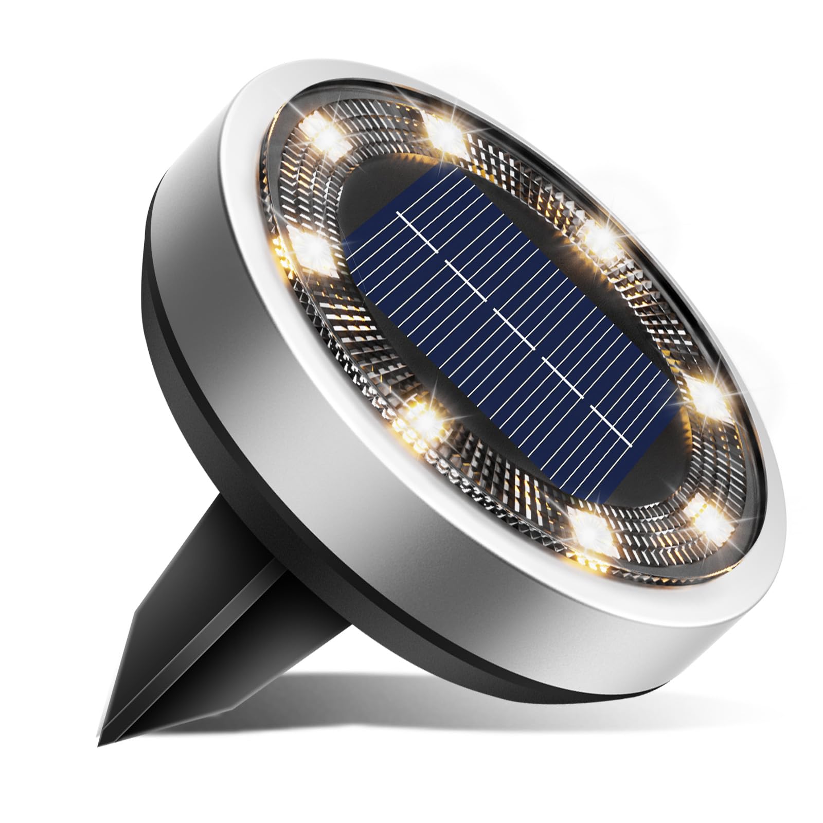 btfarm 1 Pack Solar Lights Outdoor, 8 LED Solar Ground Lights IP65 Waterproof Flat Solar Disc Light, Pathway Lights for Garden Lawn Patio Yard Path