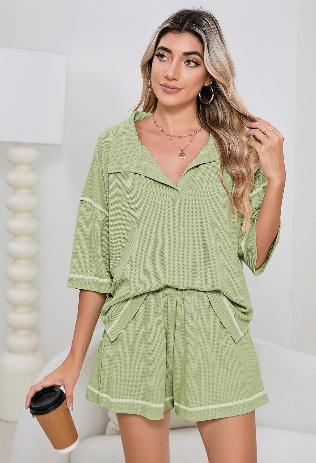 Pink Queen Womens 2 Piece Pajama Sets Short Sleeve Tops Lounge Sets Casual 2 Piece Outfits Summer Short Sets Loungewear - Image 6