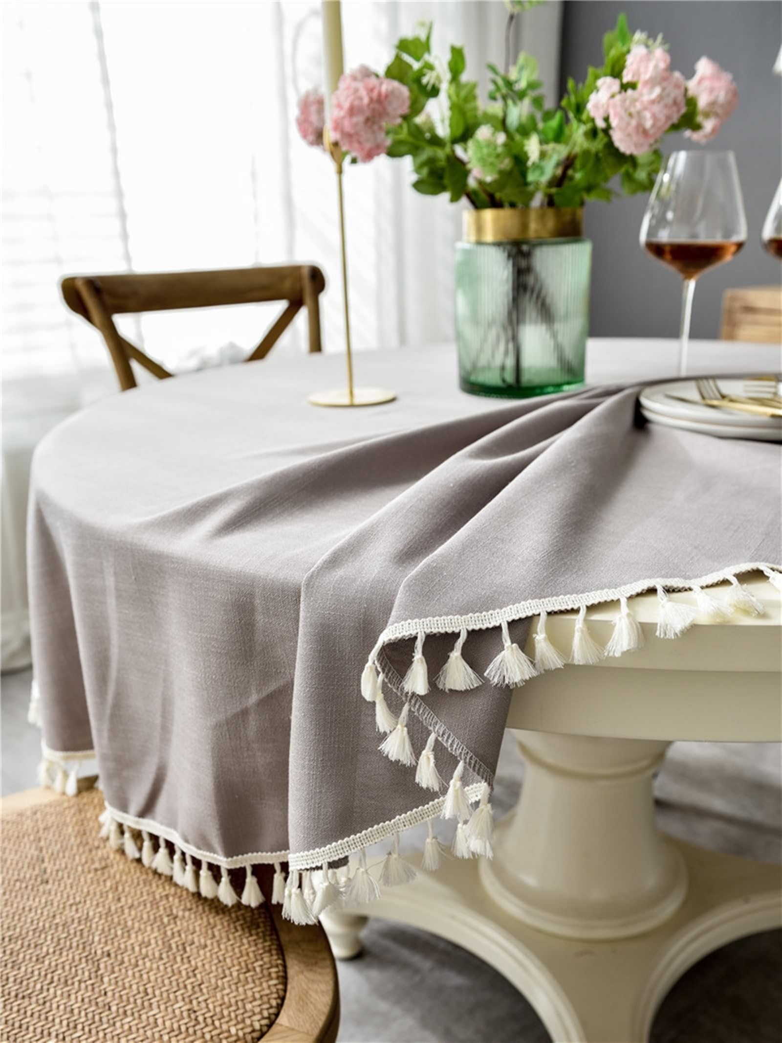 Tablecloth szary, poliester obrus w jednolitym kolorze, zmywalny, okrągły, 240 cm, do salonu, jadalni, na balkon, do ogrodu