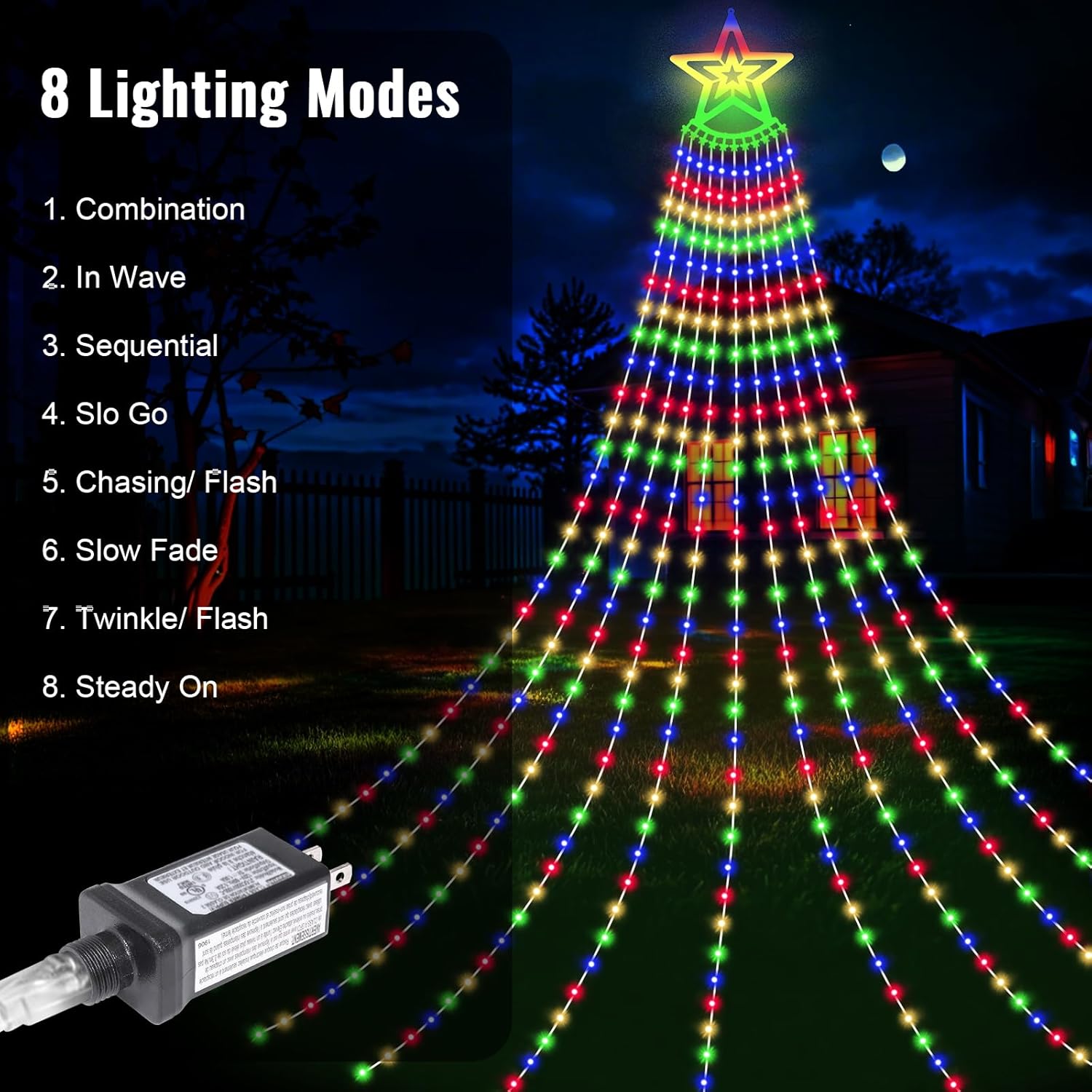 26.25FT 906LED Christmas Decorations Waterfall Lights Outdoor, Large Christmas String Light wth 8 Lighting Modes, Remote Control Hanging Fairy Lights for Holiday Xmas Tree Patio Yard Decor, Multicolor