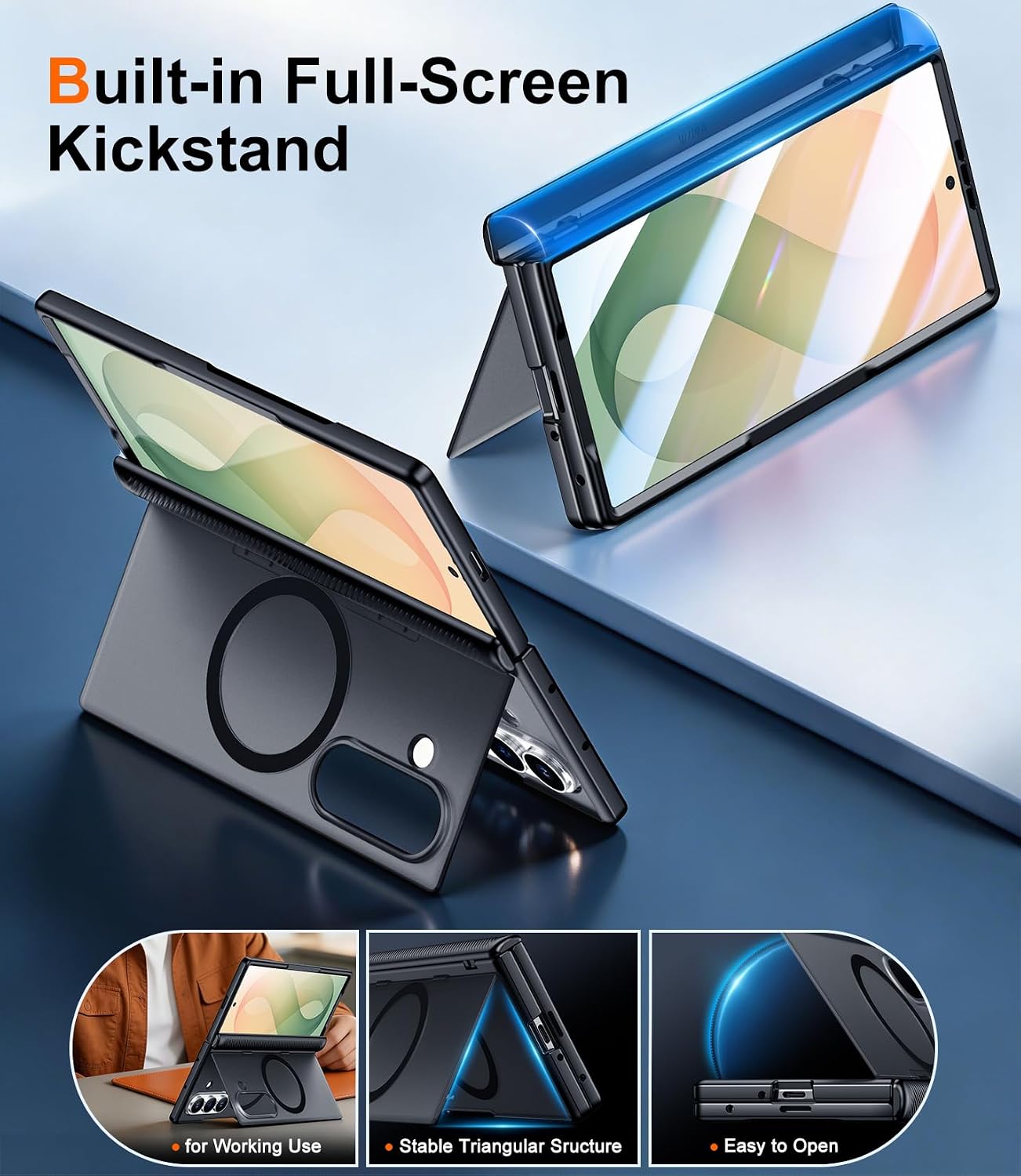  Magnetic for Samsung Galaxy Z Fold 8 Ultra Case, Built-in [Screen Protector] [Stable Kickstand] [Hinge Protection] Military Grade Protective Cover, Black thumbnail