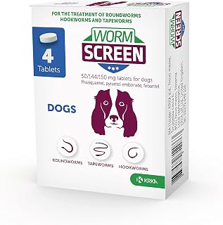 WORM SCREEN Dog (4 tablets): Dog Worming Tablets - Veterinary Licensed Worming Tablets for Dogs and Puppies from 2 weeks old - Kills Roundworms, Hookworms and Tapeworms.