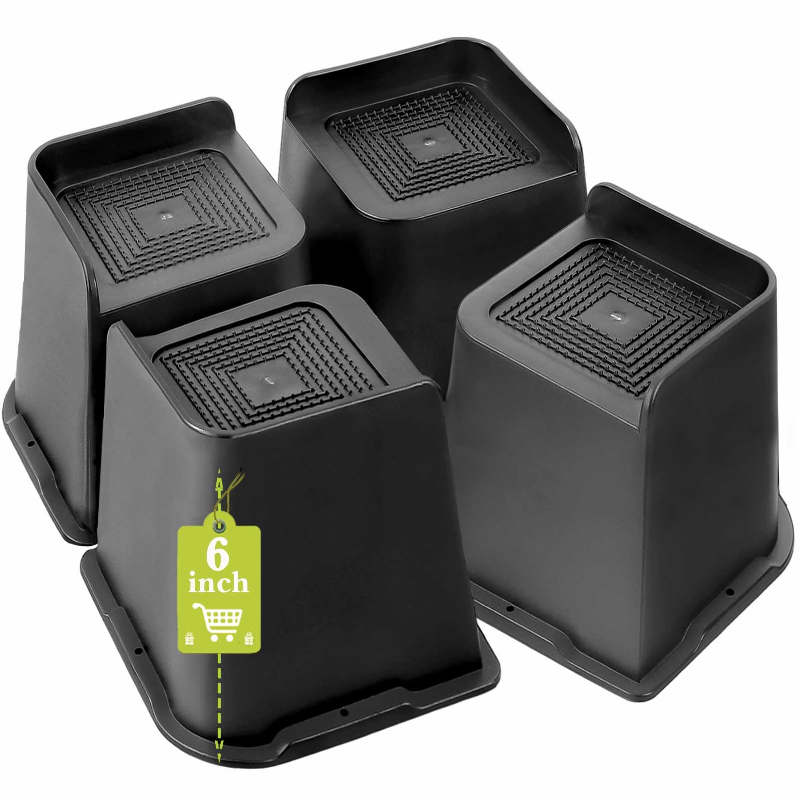 Photo 1 of Yookwutar Bed Risers 2 inch, 3 inch, 4 inch, 6 inch, 8 inch Heavy Duty, Oversized Furniture Riser for Couch Sofa Table Chair Leg Frame Dorm, Support up to 6000 Lbs (Black 4 Pack, 6 inch-1)