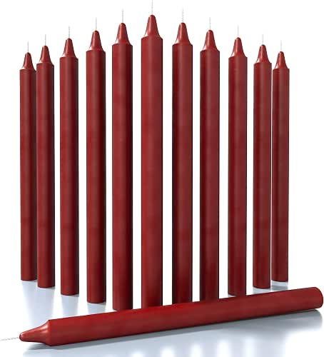 CANDWAX Bordeaux Taper Candles Pack of 12 - Slow Burning