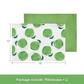 TILLYOU Toddler Pillowcases 13 x 18 Travel Pillow Case 2 Pack, Kids Pillowcases Machine Washable with Envelope Closure, Green Apple & Fruit Green