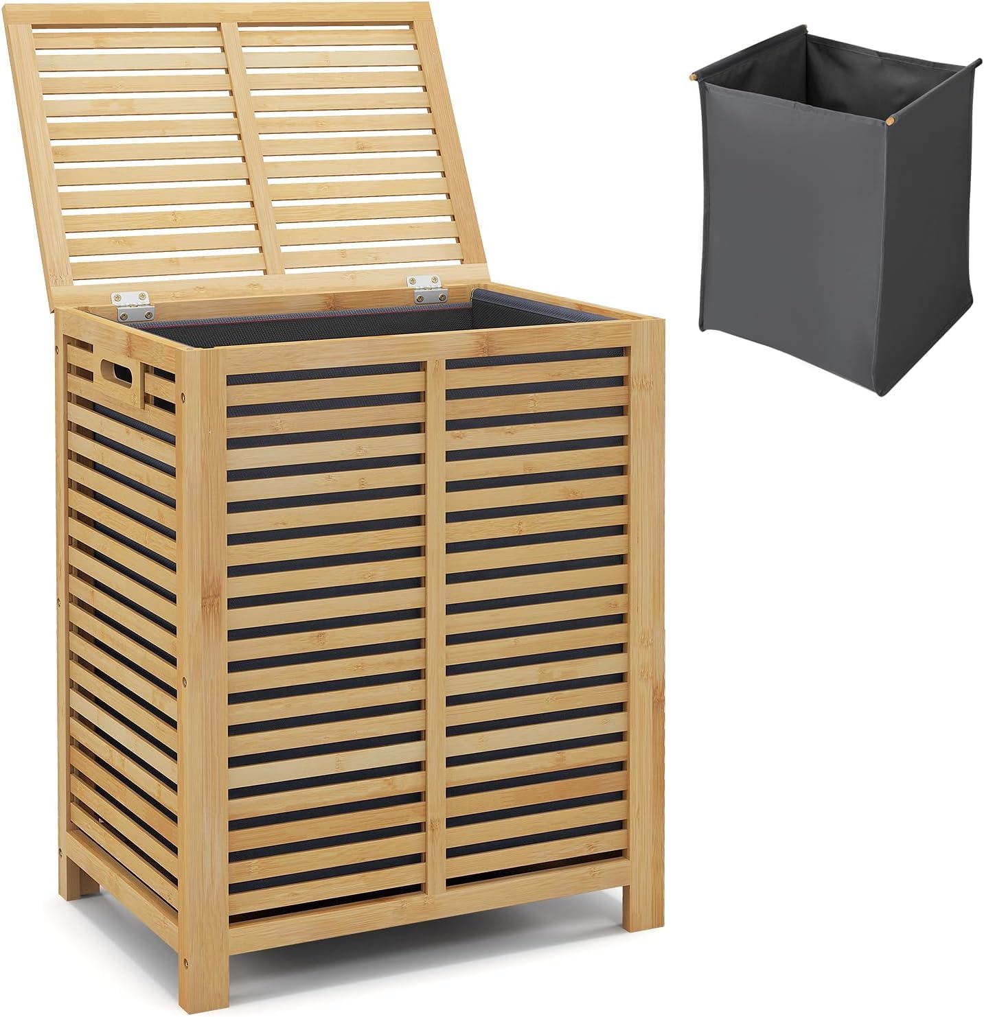 GIANTEX Cesto Portabiancheria in Bambù, 80 l, Portabiancheria Sporca con Coperchio e Sacchetto Rimovibile, con Manici, 50x35x62 cm, Colore Naturale
