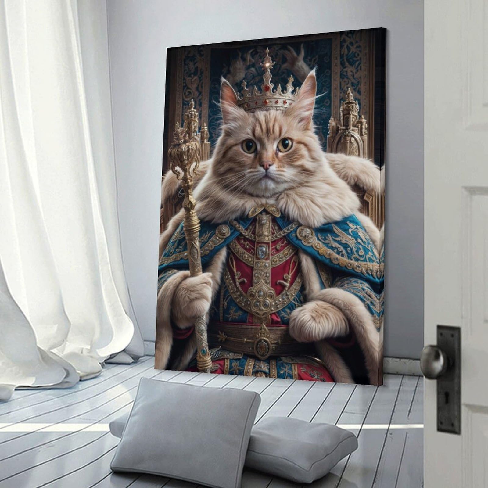 Junmoney Frame-Cat King In Royal Attire Wall Picture Print Cat King In Royal Attire, 24X36inch(60X90cm), For Apartments, Flats Or New Home Decor, A Simple Refresh For Blank Walls