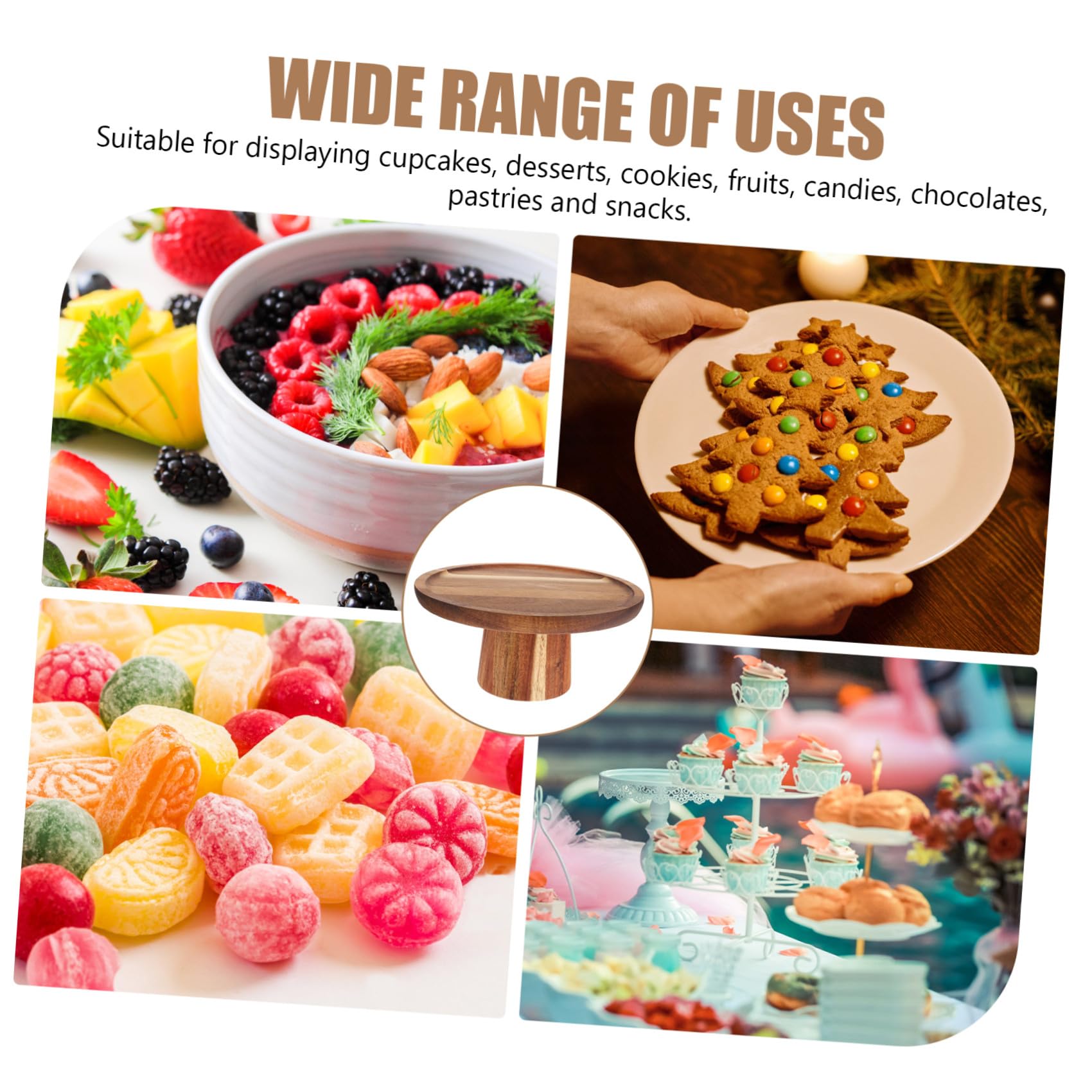 Yardwe Soporte para Pasteles de Base Alta de Madera de Acacia 20 Cm, Bandeja para Tartas y Postres para Fiestas y Hogar, Porta Cupcakes y Exhibidor Decorativo para Mesas Dulces