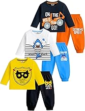 Kuchipoo Boys Regular Fit Cotton T-Shirts and Pyjamas Clothing Set-Pack of 3