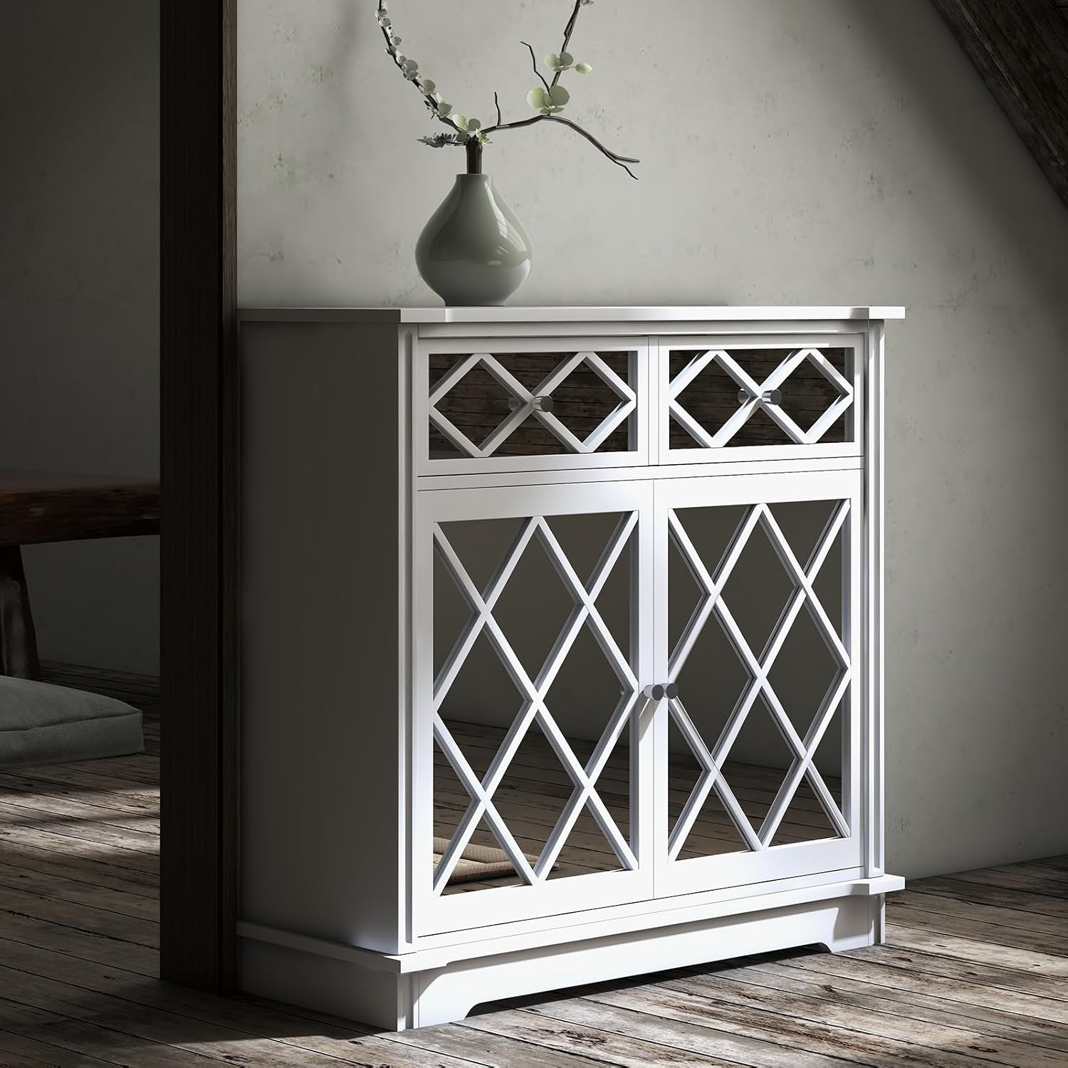GAOMON 3 Drawer Dresser White, Sideboard Buffet Cabinate, Mid-Century Storage Cabinate with Wide Storage Space for Living Room, Bedroom, Dinning Room, Entryway Hallway