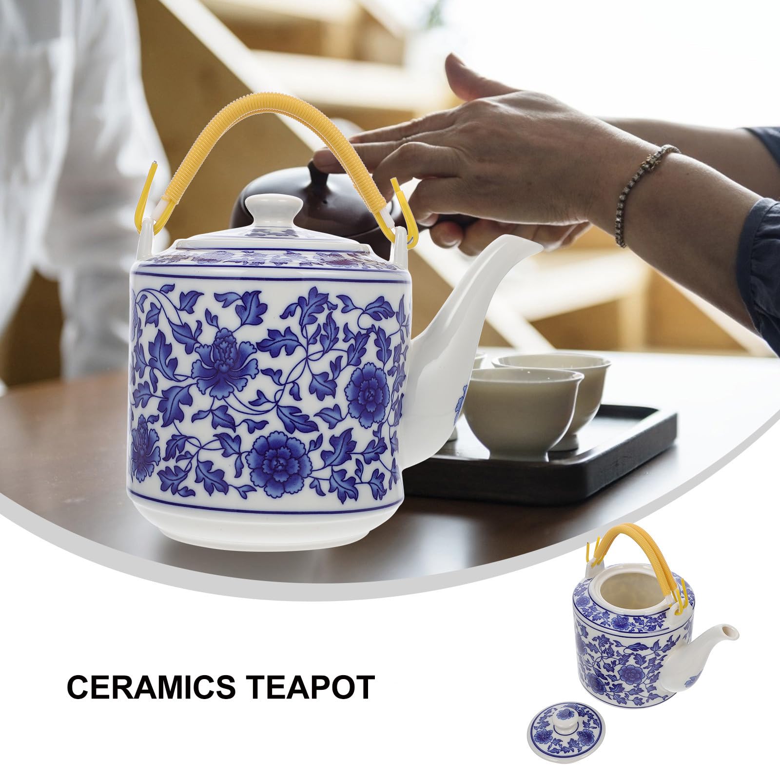 SHINEOFI Théière Chinoise en Céramique 2l Grosse Capacité, Style Chinois, Facile à Ranger et Polyvalente pour Bureau et Maison