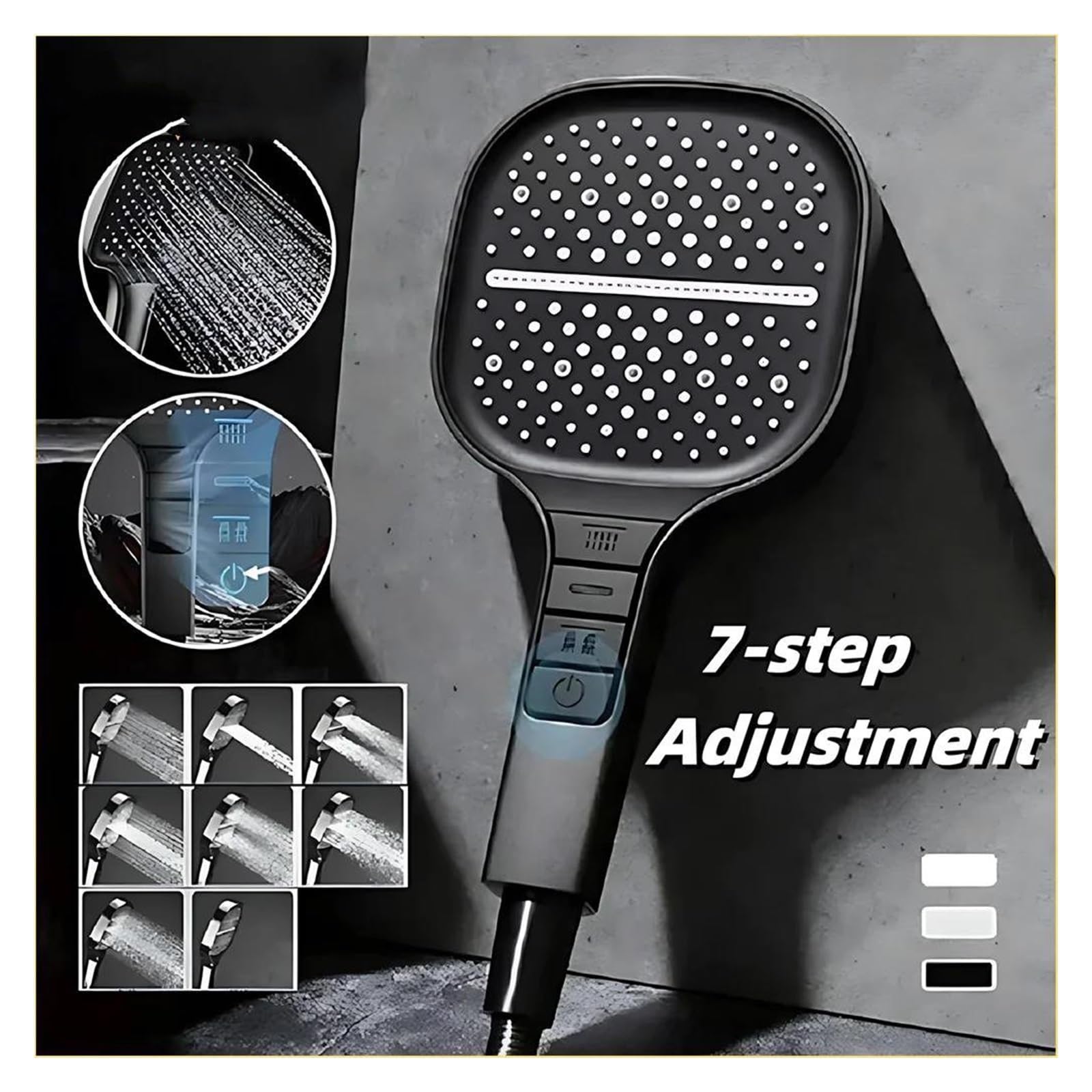 Soffione doccia grande, soffione doccia regolabile in 7 modalità, miscelatore doccia ad alta pressione per bagno e risparmio idrico(Black)