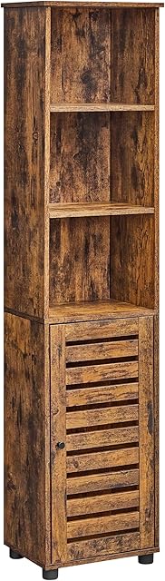 VASAGLE Bathroom Floor Cabinet, Tall Bathroom Storage Cabinet Unit, Bathroom Cabinet Freestanding, with 3 Open Compartments and 2 Adjustable Shelves, Living Room, Entryway, Rustic Brown BBK160X01