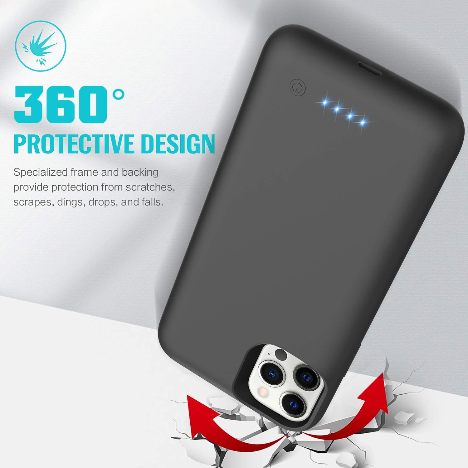Battery Case for iPhone 12/12 Pro, (Newest 6800mAh)Battery Charging Case Protective Battery Backup Pack Portable Charging Case for iPhone 12/12 Pro Extended Phone Cover 6.1 inch Smart Case - Black