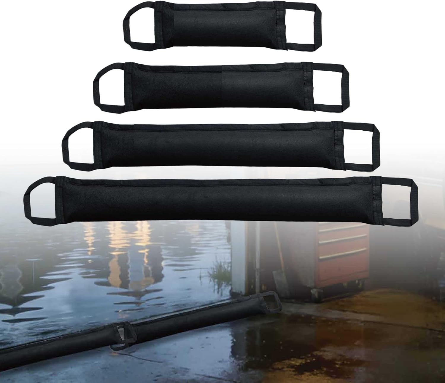 Water Activated Flood Barriers - Sandless Sand Bags with Handles, 3/4/6/8ft Sizes for Home Garage Kitchen Bathroom Flood Protection (8ft Flood Barrier (5-PK))