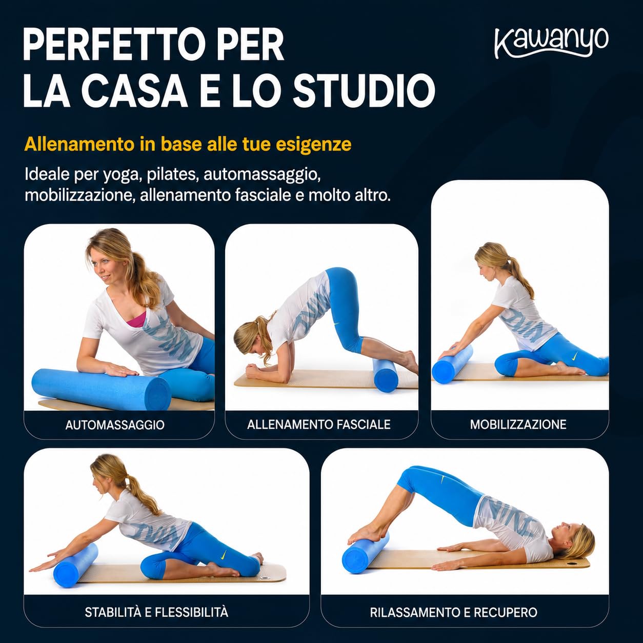 Rullo Massaggiante per Muscoli in Schiuma Foam Roller per Massaggio Muscolare, Fisioterapia, Yoga, Pilates e Fitness