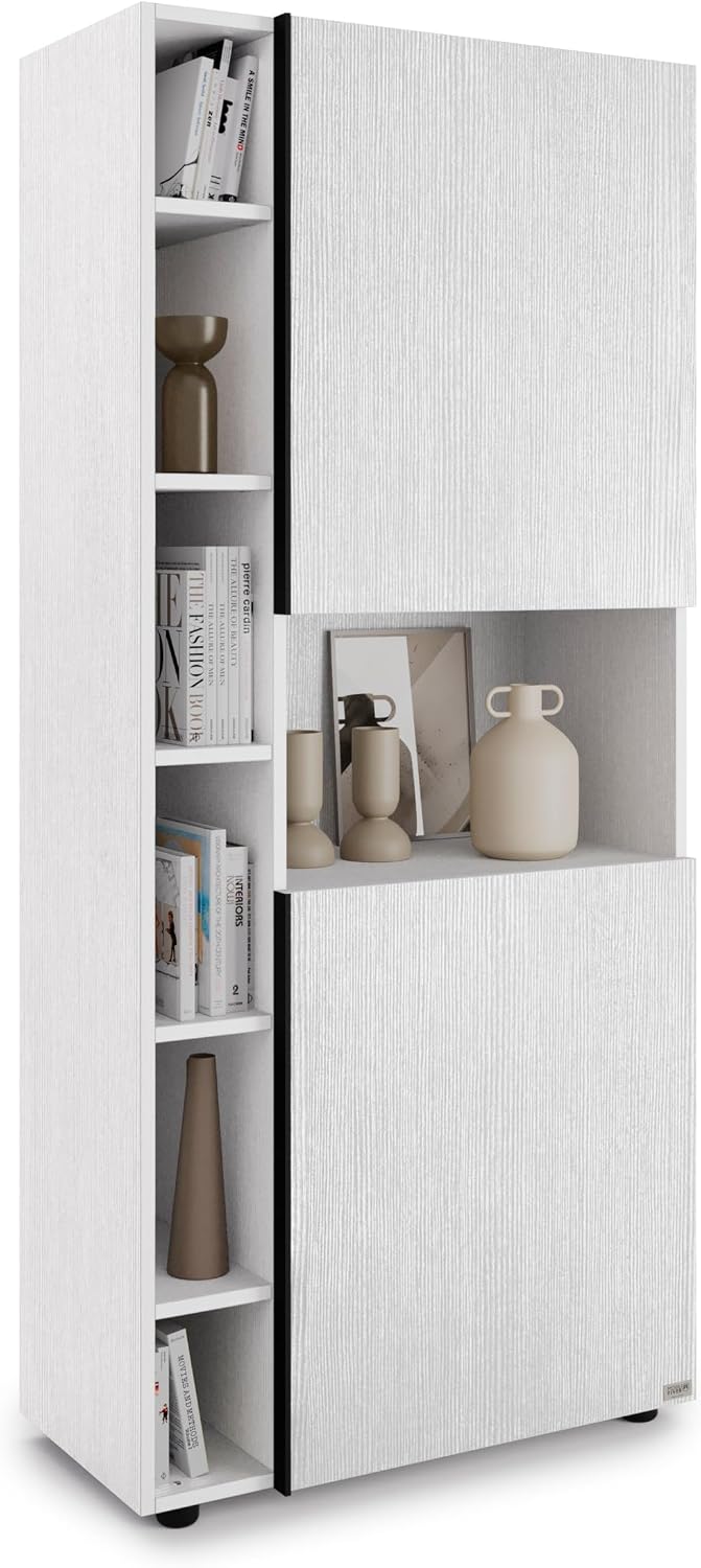 Mobili Fiver, Romina Modular Bookcase (30.23 x 68.34 in), Ashwood White, Made in Italy